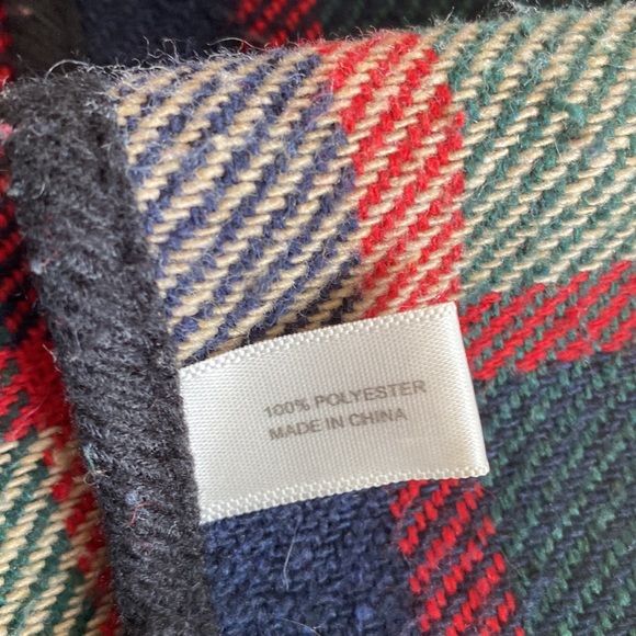 Preppy plaid wood button pullover poncho fleece jacket poncho O/S - Picture 6 of 8